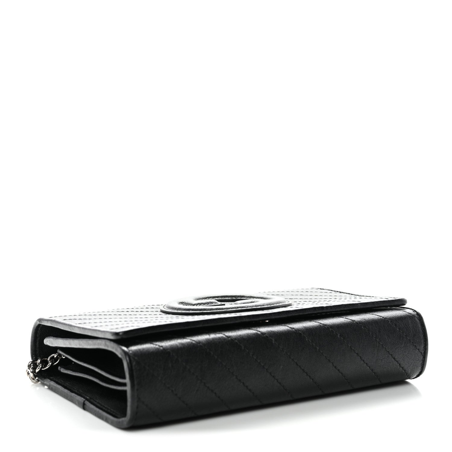Gucci Sakai Be Green Calfskin Diagonal Stitched Blondie Wallet on Chain Black