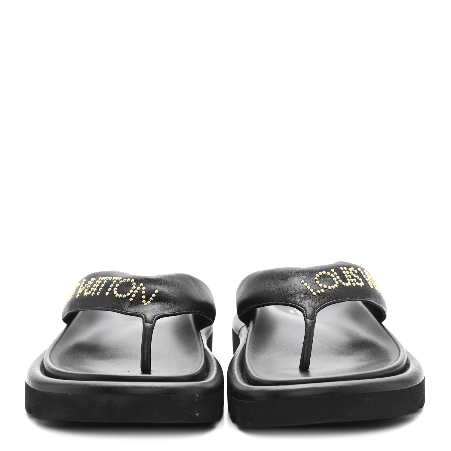 Louis Vuitton Calfskin Logo Studded Pillow Flat Thong Sandals 35 Black