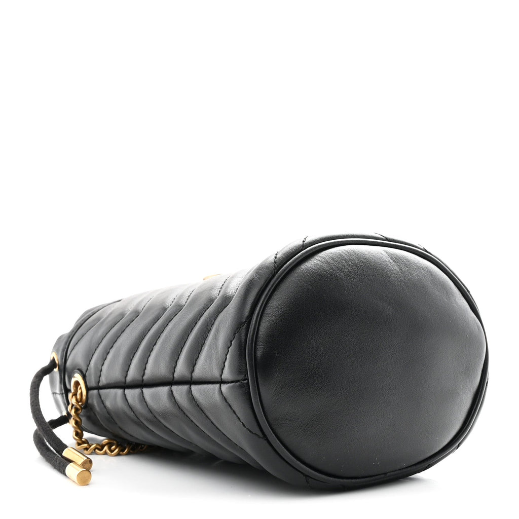 Gucci Calfskin Matelasse Mini GG Marmont 2.0 Bucket Bag Black