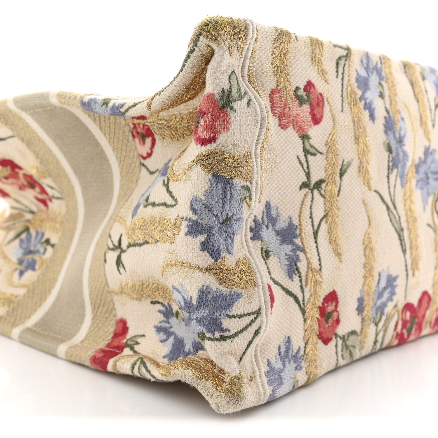 Christian Dior Canvas Embroidered Medium Hibiscus Book Tote Beige Multicolor