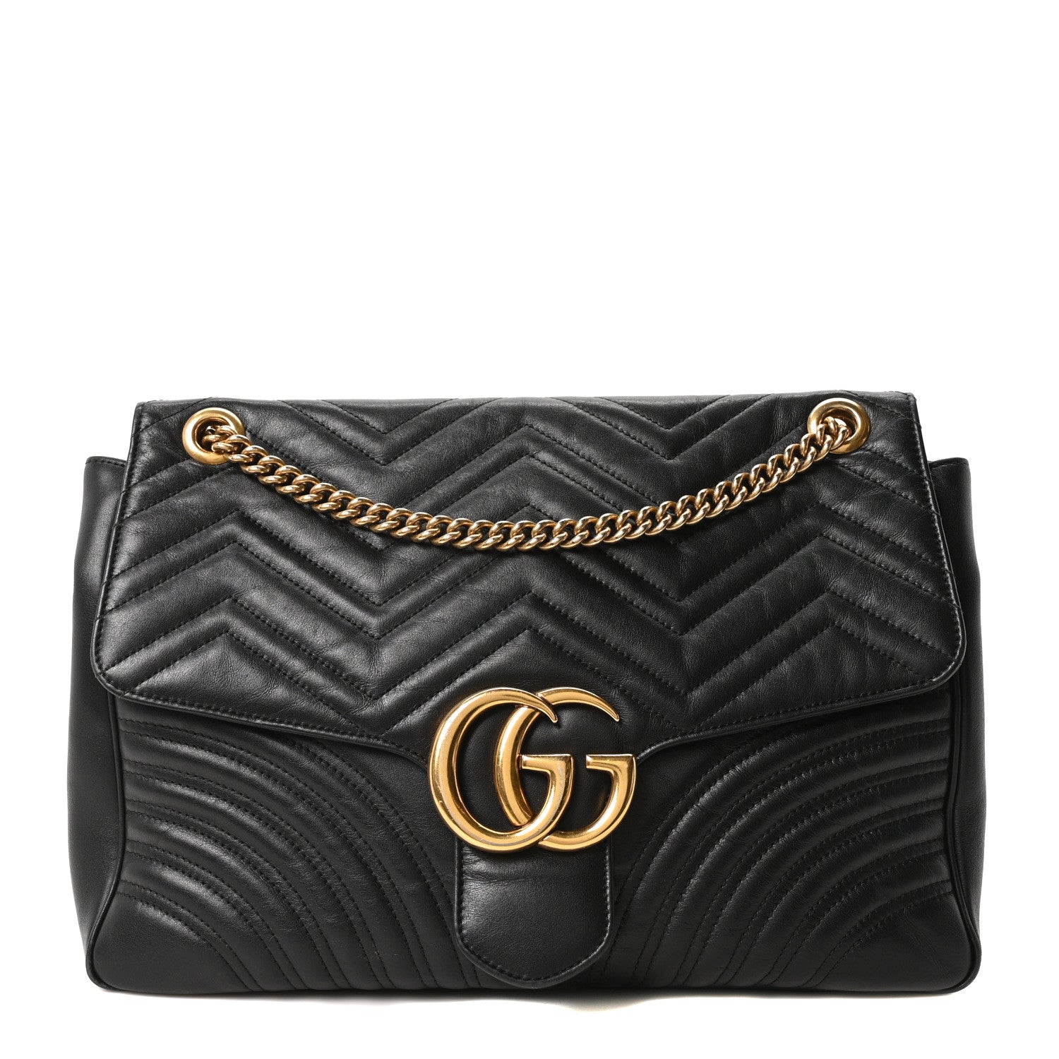 Gucci Calfskin Matelasse Large GG Marmont Shoulder Bag Black