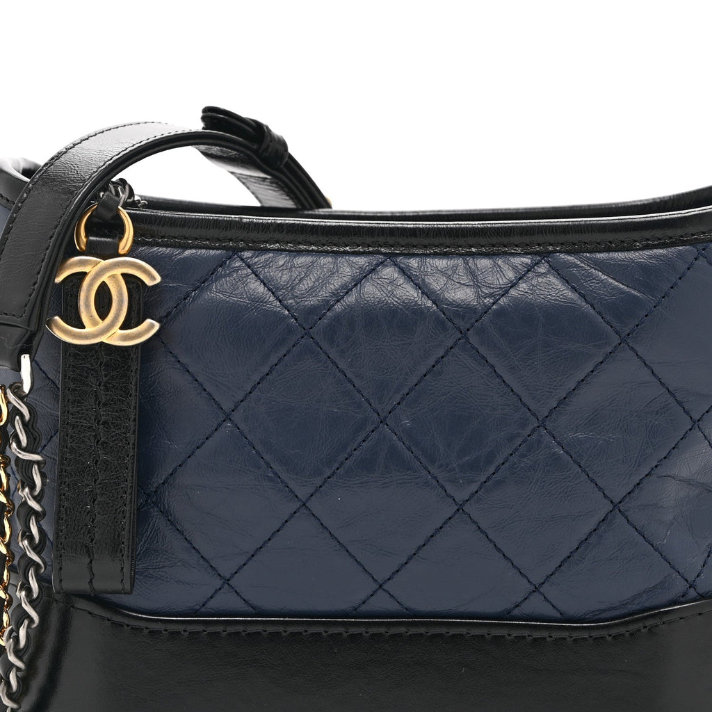 Chanel Aged Calfskin Quilted Small Gabrielle Hobo Navy Black