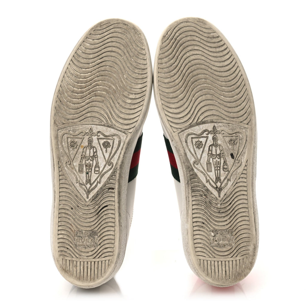 Gucci Calfskin Ayers Bee Embroidered Womens Ace Sneakers 38 White Green