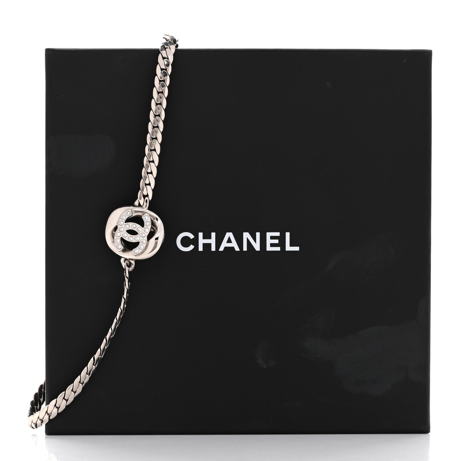 Metal Crystal CC Choker Necklace Silver