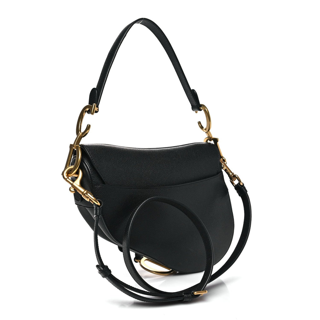 Christian Dior Grained Calfskin Saddle Bag With Strap Black