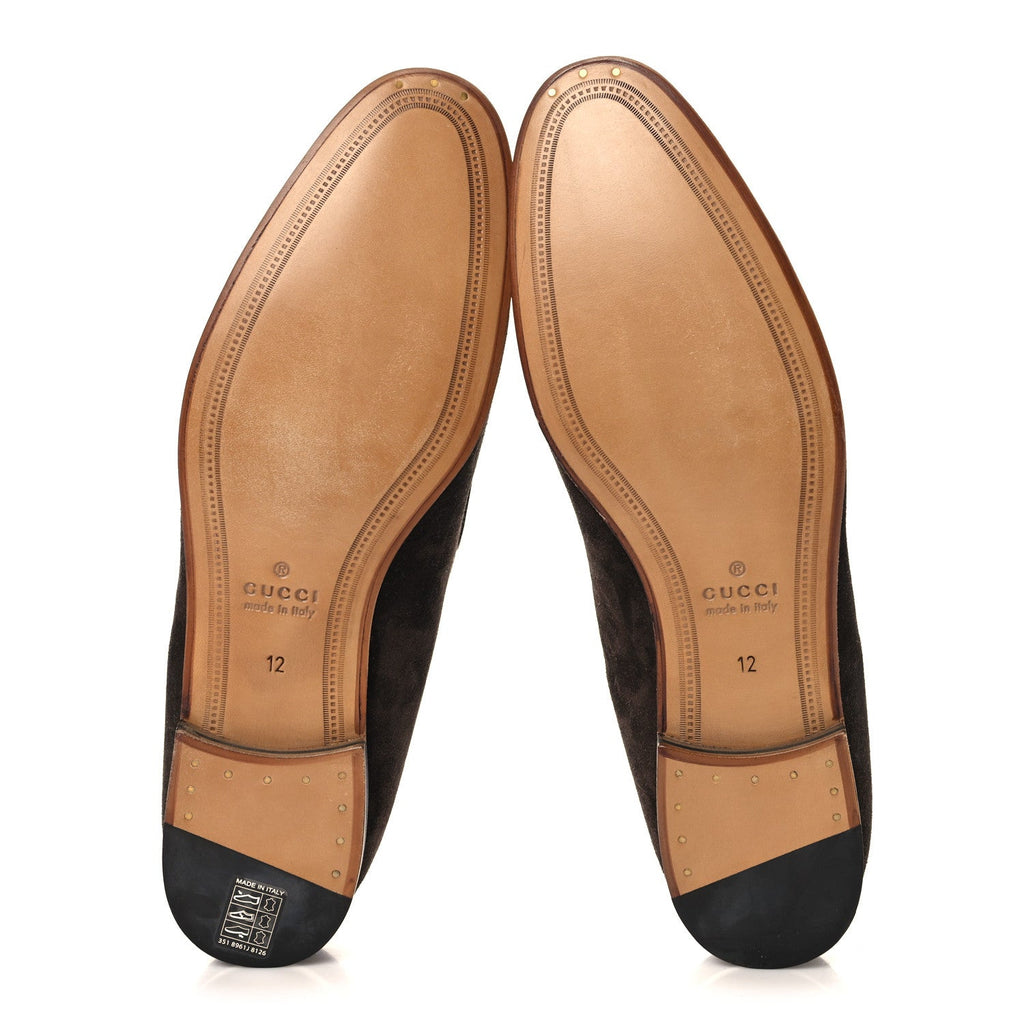 Gucci Luxury Suede GG Monogram Horsebit Mens Jordy Loafers 12 Night Cocoa