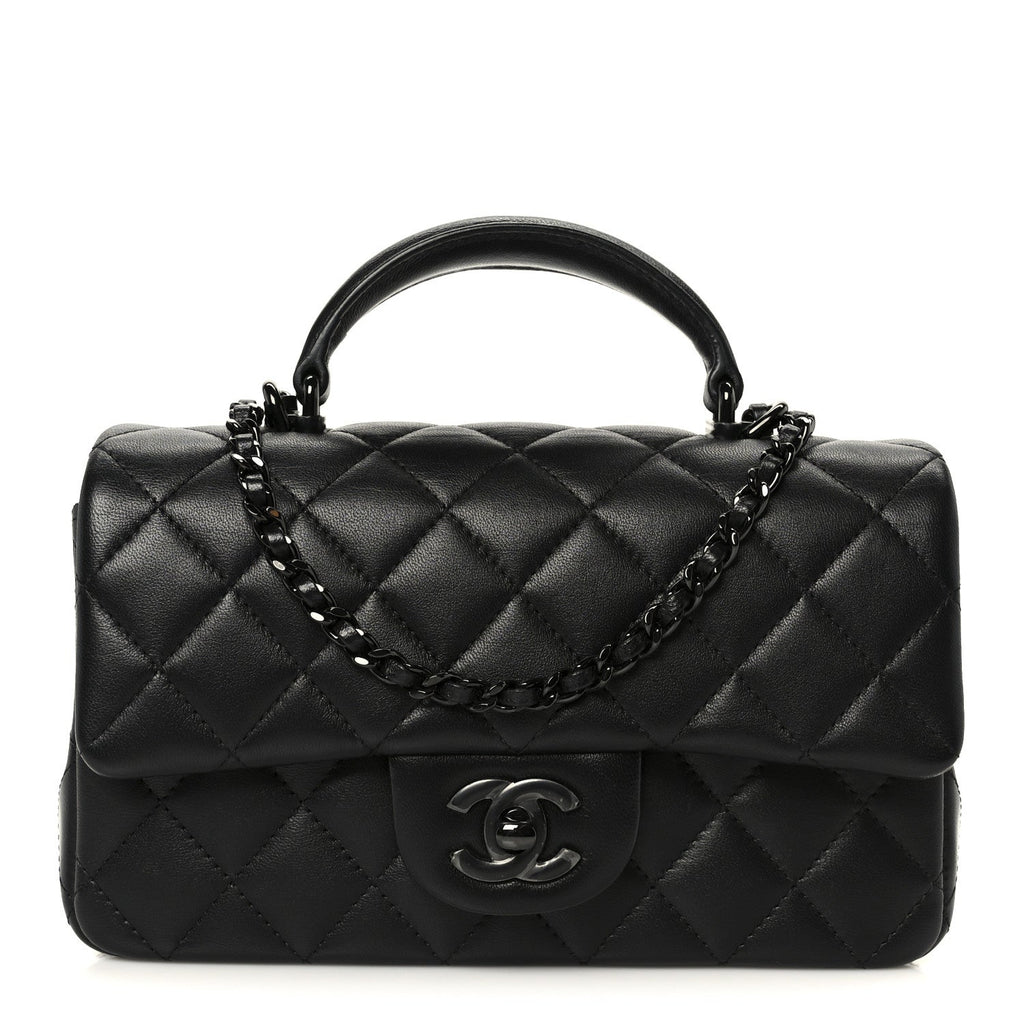 Chanel Lambskin Quilted Mini Top Handle Rectangular Flap So Black