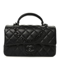 Chanel Lambskin Quilted Mini Top Handle Rectangular Flap So Black