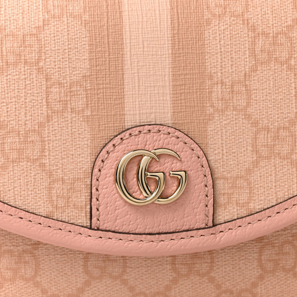 Gucci GG Supreme Monogram Textured Dollar Calfskin Mini Ophidia Flap Shoulder Bag Rose Pink