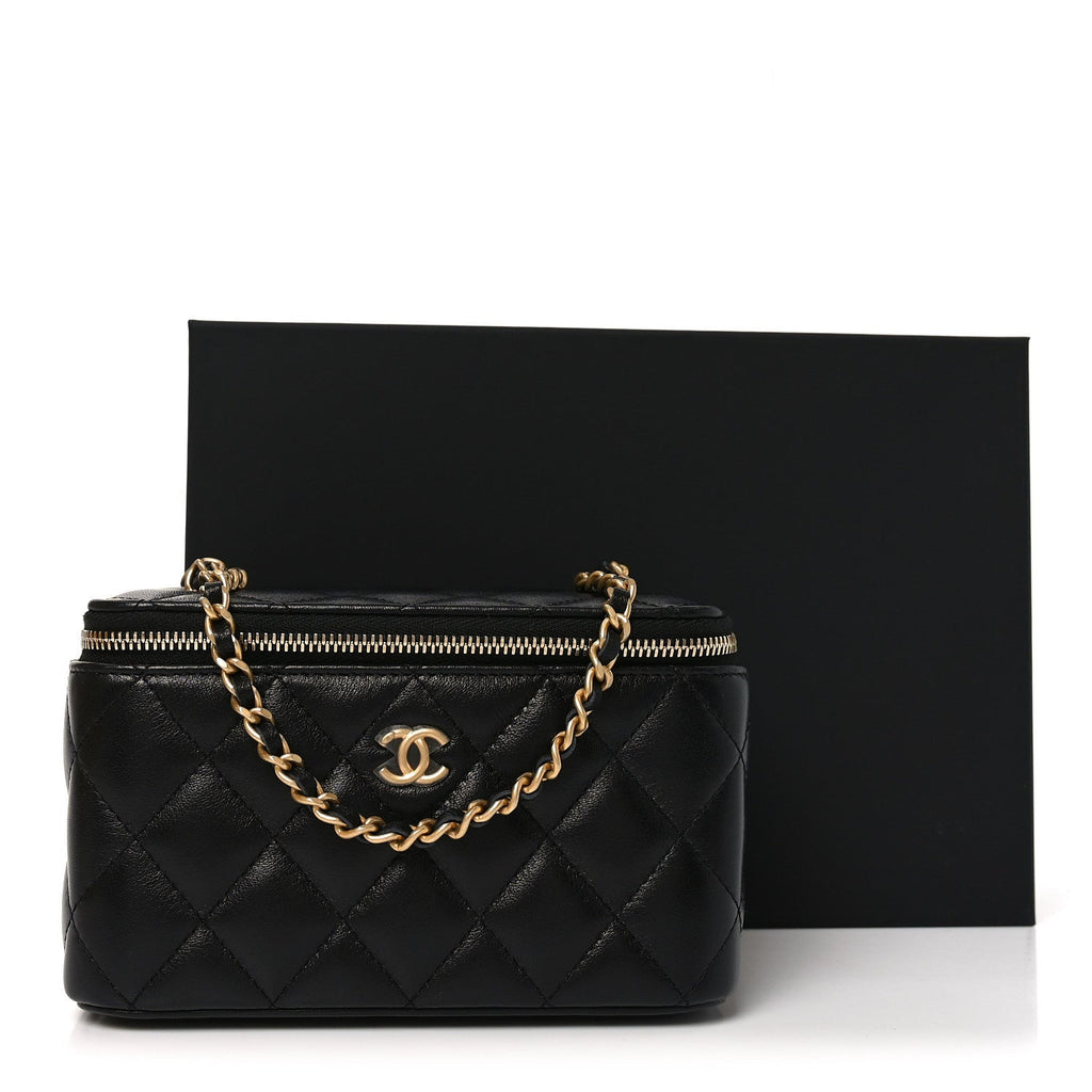Chanel Lambskin Quilted Pearl Crush Small Vanity Case With Chain Black