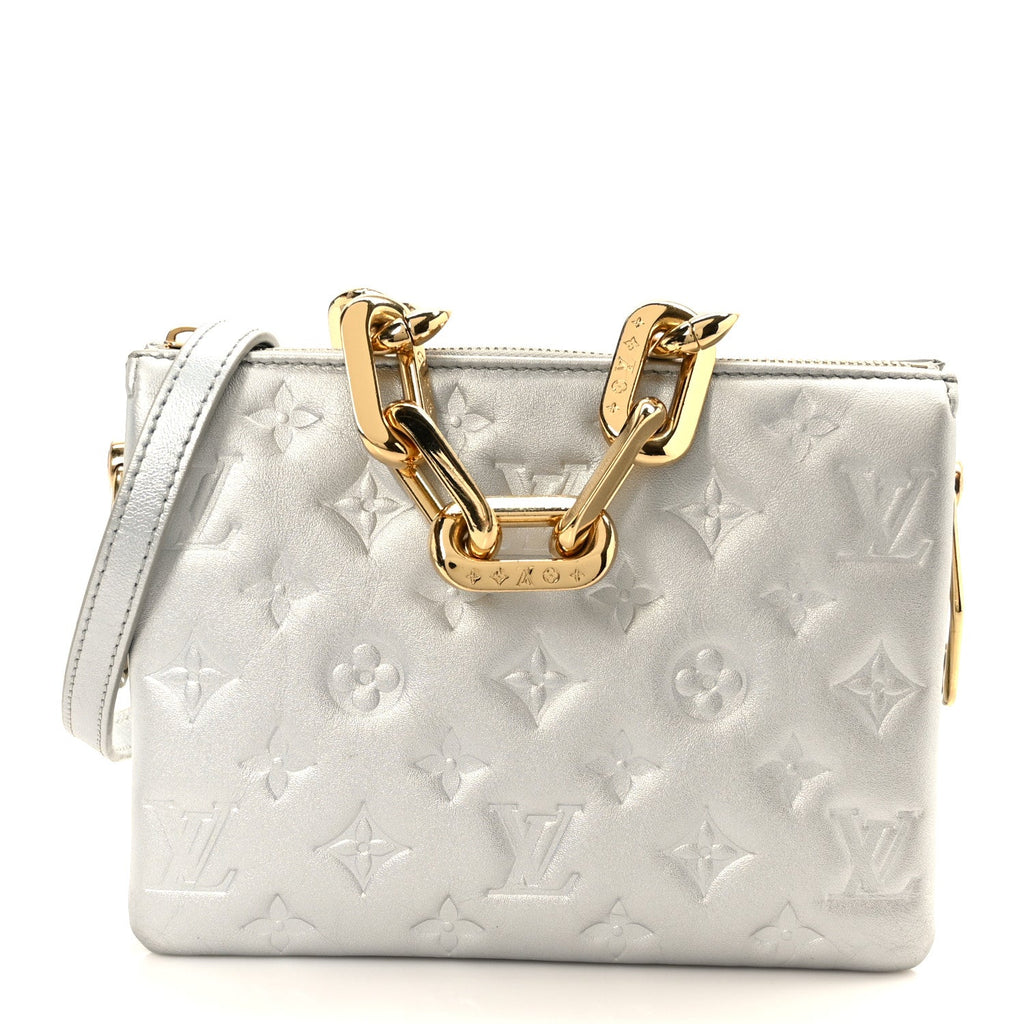 Louis Vuitton Metallic Lambskin Embossed Monogram Coussin BB Silver