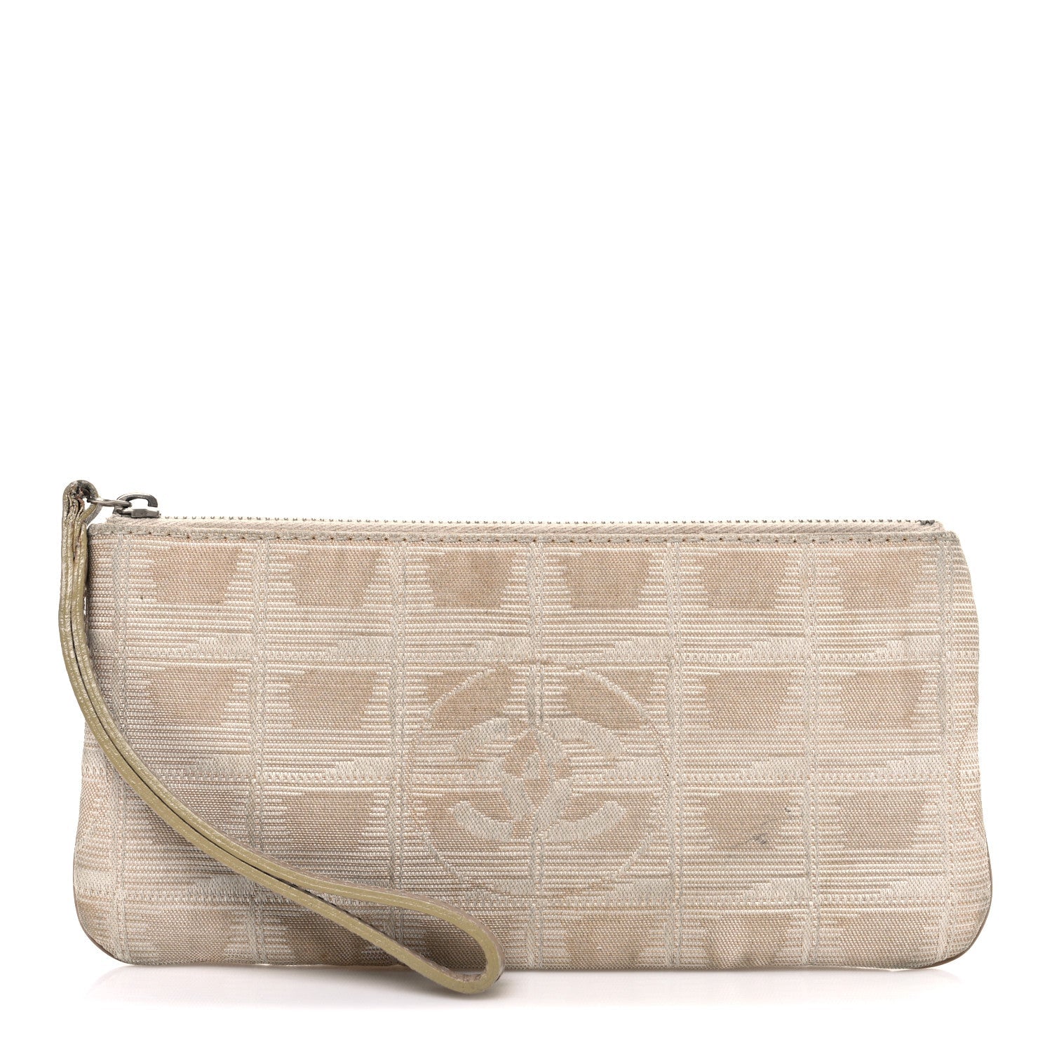 Chanel Nylon Travel Ligne Zip Wristlet Beige