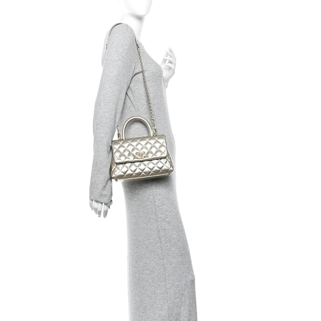Chanel Metallic Aged Calfskin Quilted Mini Coco Handle Flap Gold
