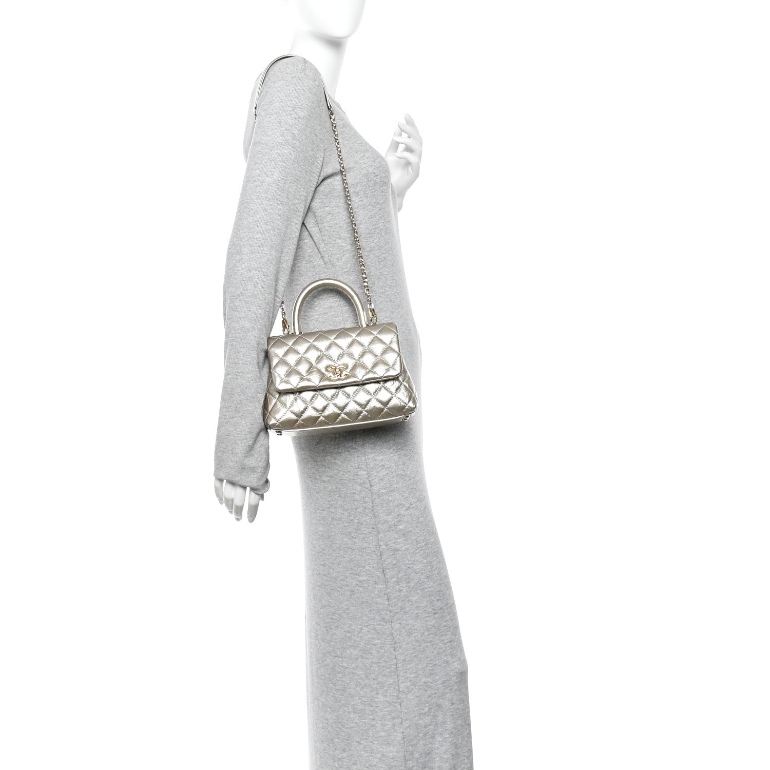 Chanel Metallic Aged Calfskin Quilted Mini Coco Handle Flap Gold