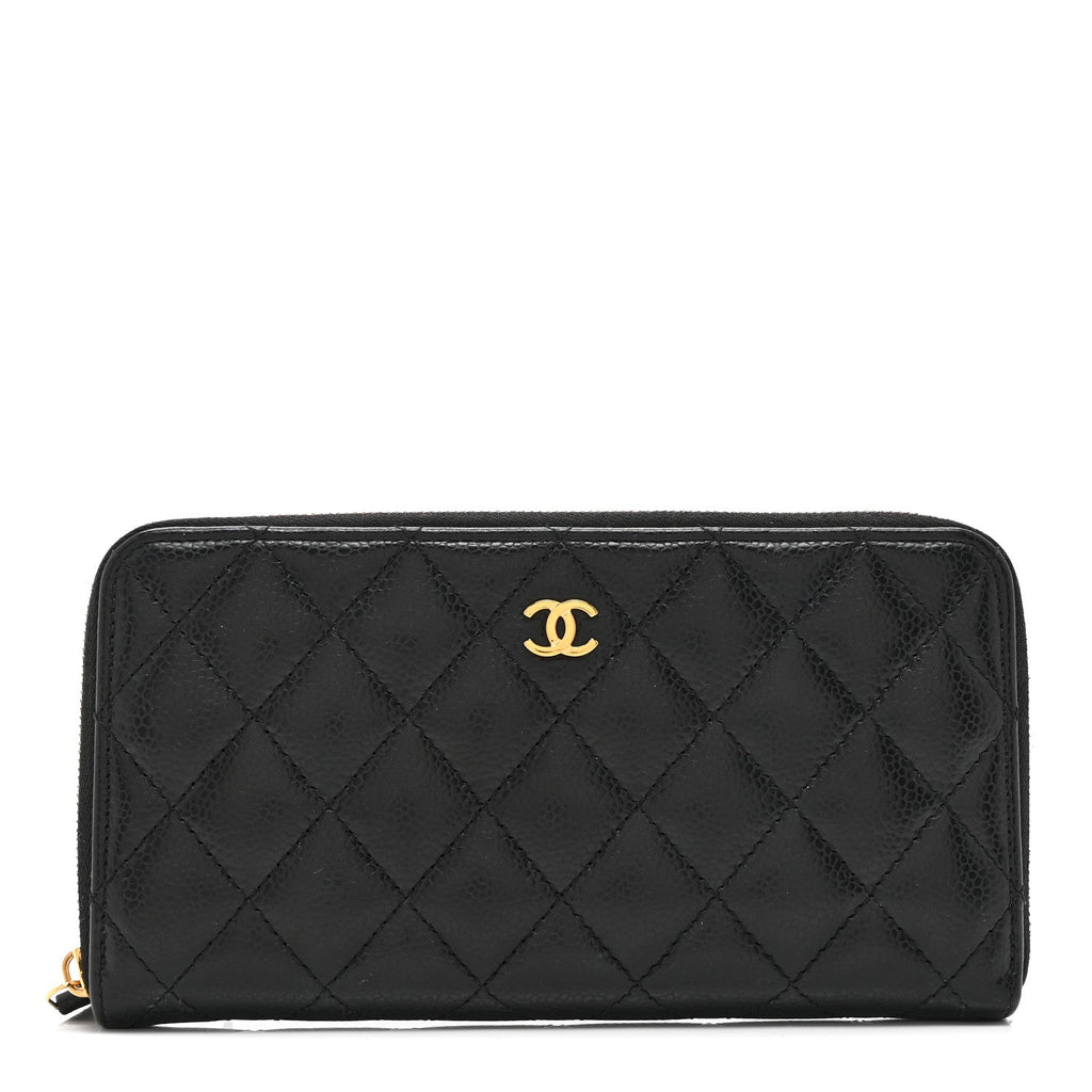 Caviar Quilted Large Gusset Zip Around Wallet Black