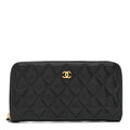 Caviar Quilted Large Gusset Zip Around Wallet Black