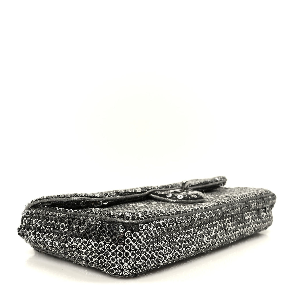 Chanel Sequin East West Flap Dark Silver