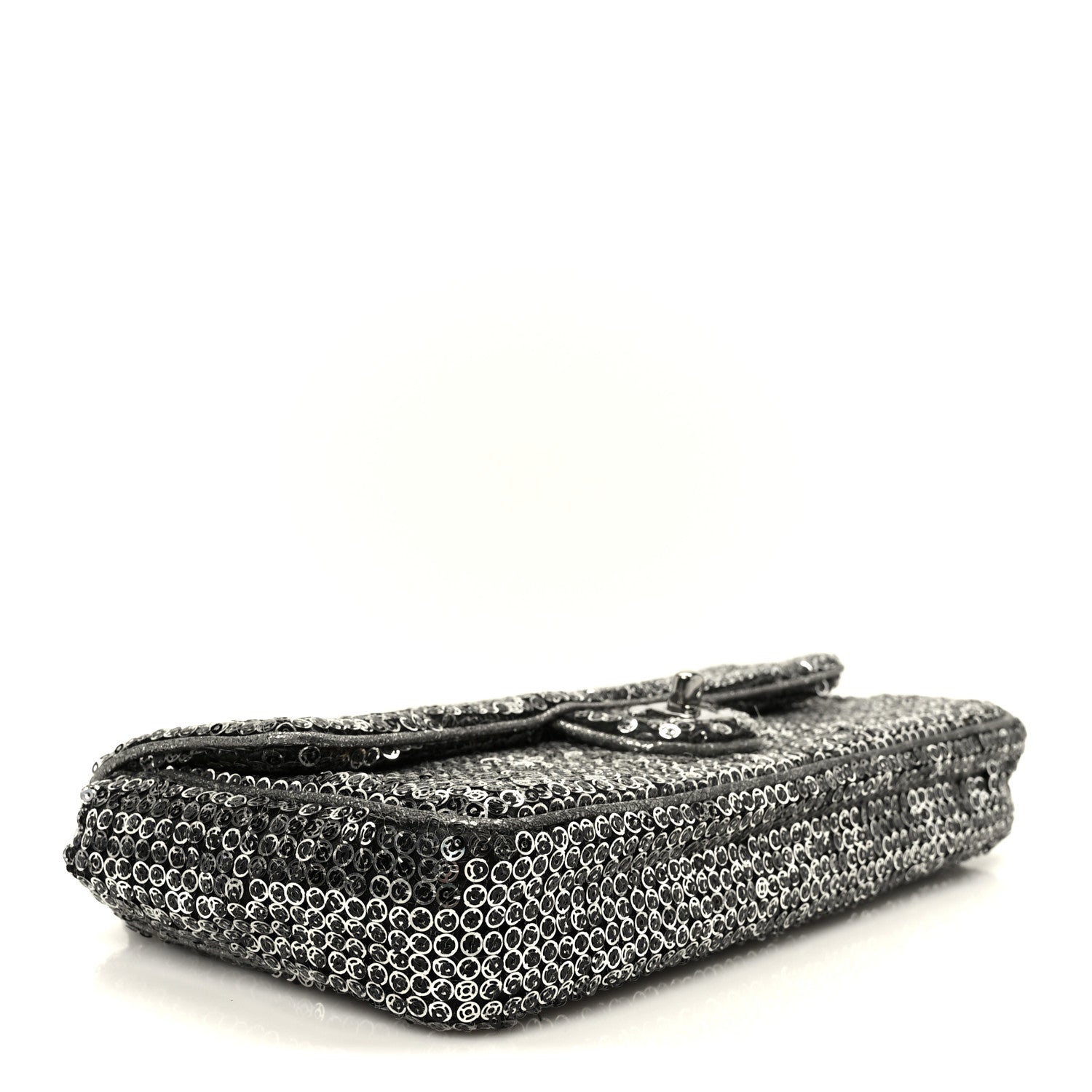 Chanel Sequin East West Flap Dark Silver