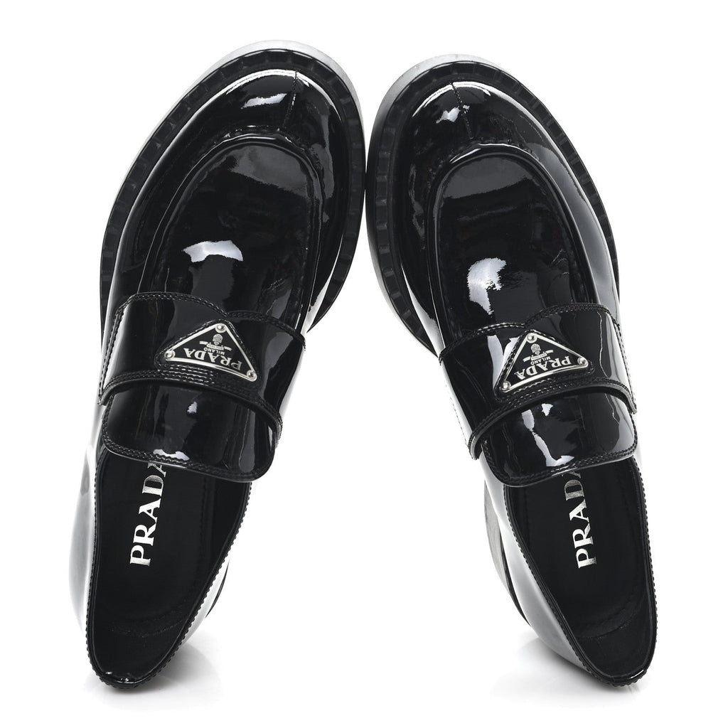 Prada Vernice Triangle 50mm Loafers 39.5 Black