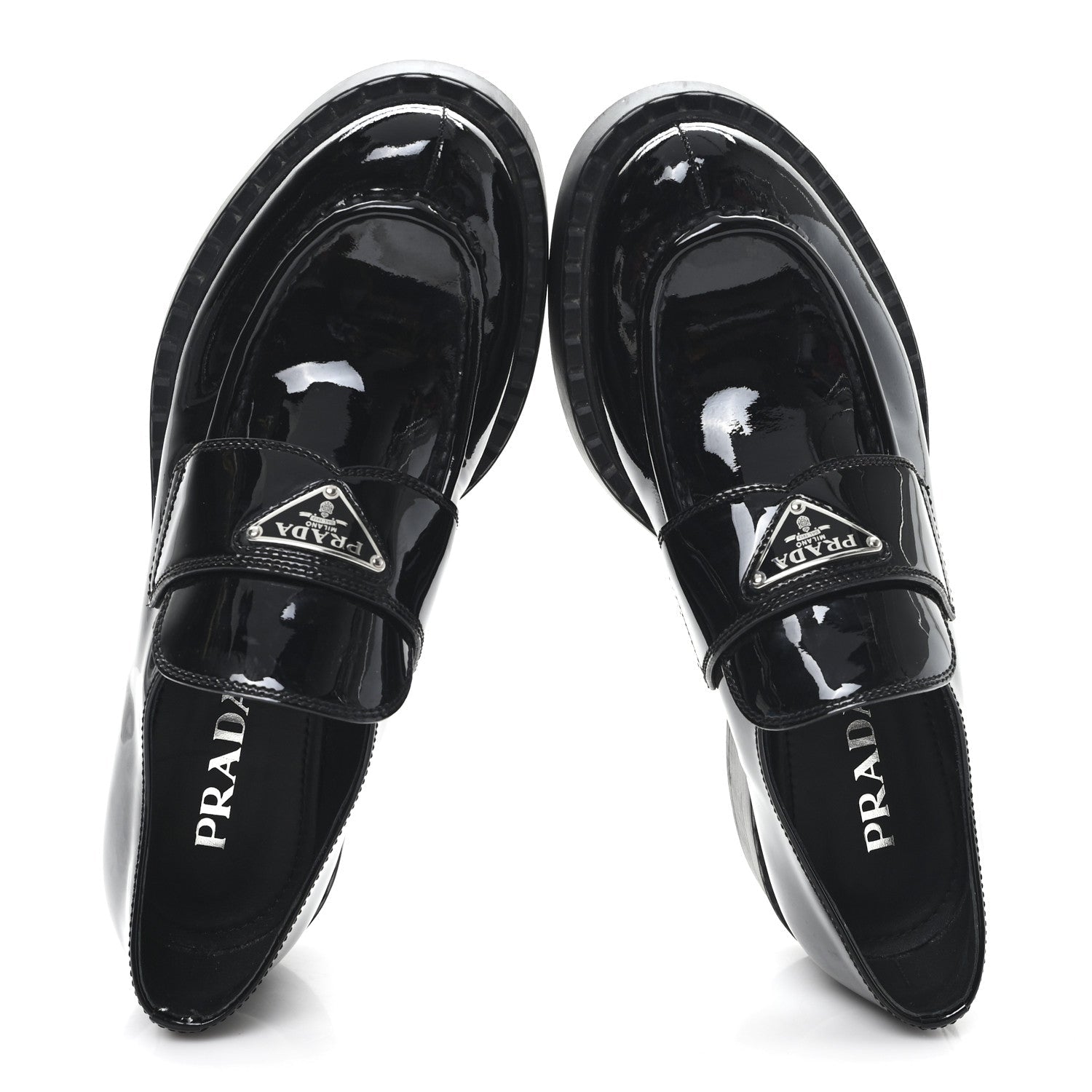 Prada Vernice Triangle 50mm Loafers 39.5 Black