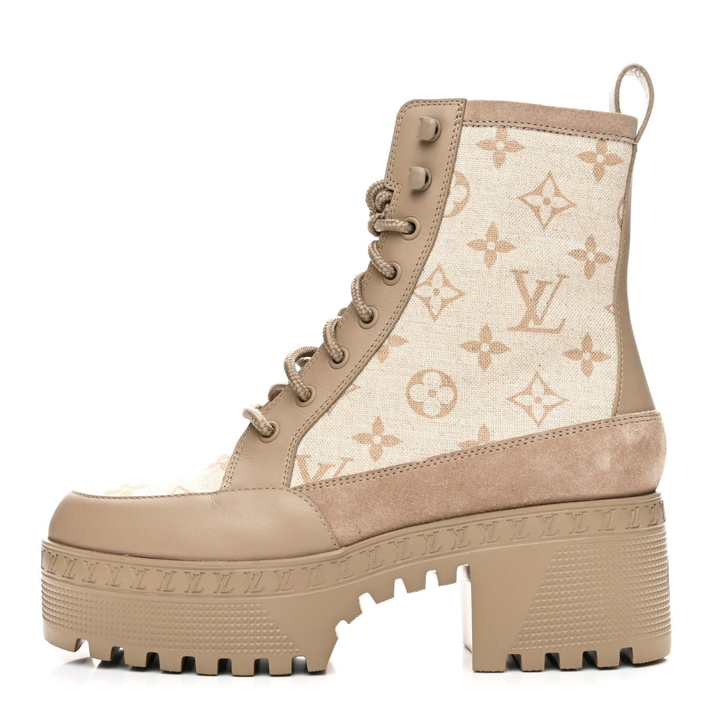 Louis Vuitton Suede Calfskin Laureate Platform Desert Boots 37 Beige
