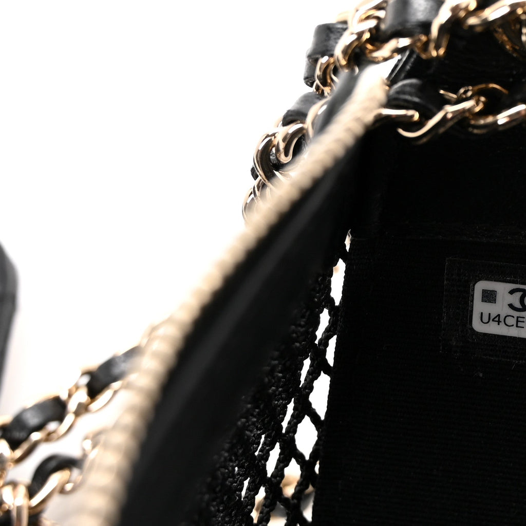 Chanel Mesh Shiny Lambskin Chain Hobo Black