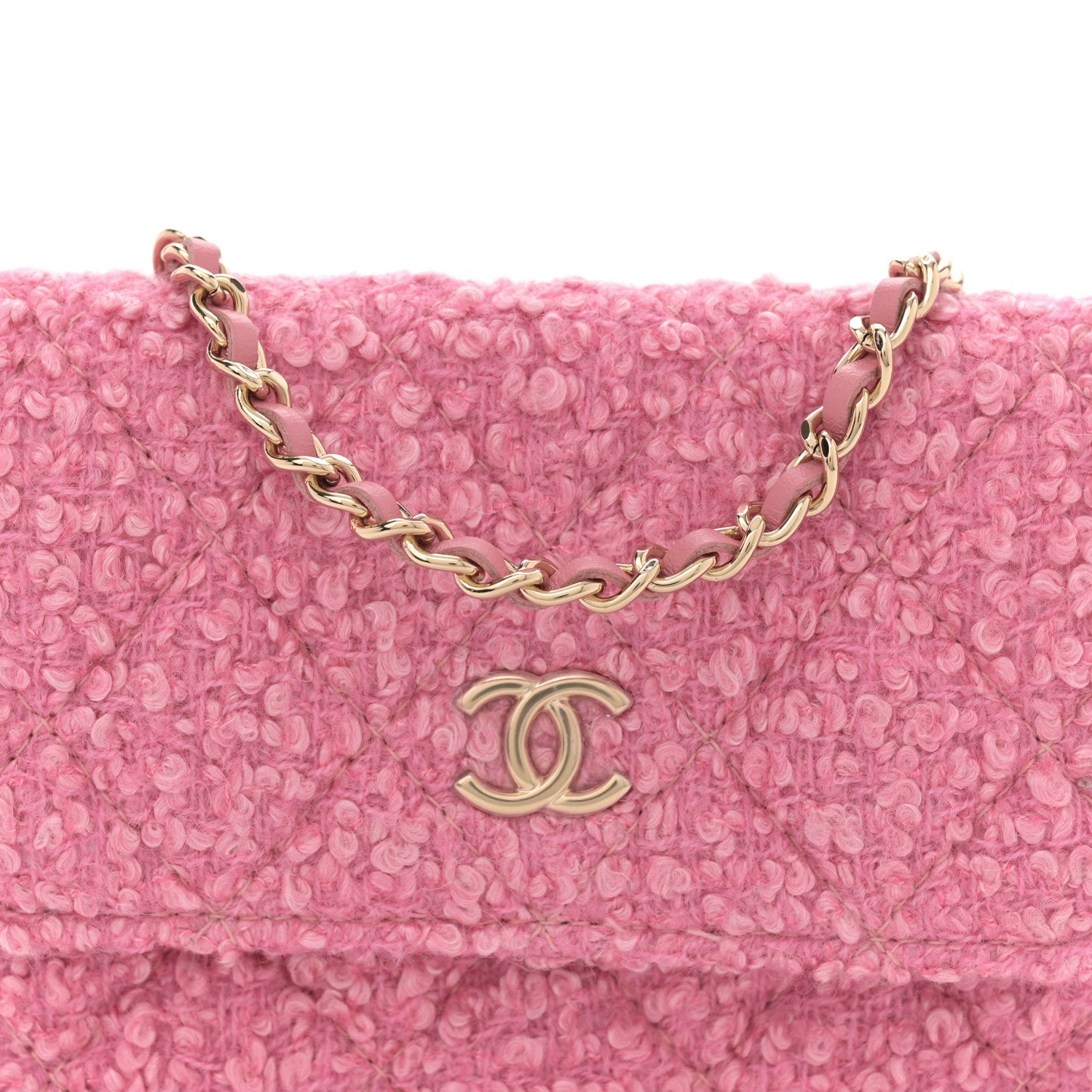 Chanel Tweed Quilted Flap Chain Waist Bag Pink