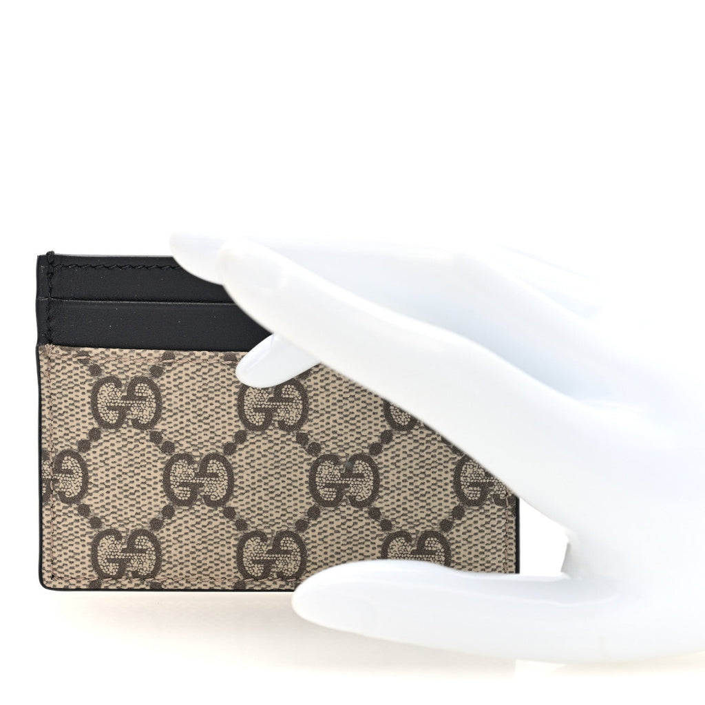 Gucci GG Supreme Monogram Calfskin Card Holder Beige Black