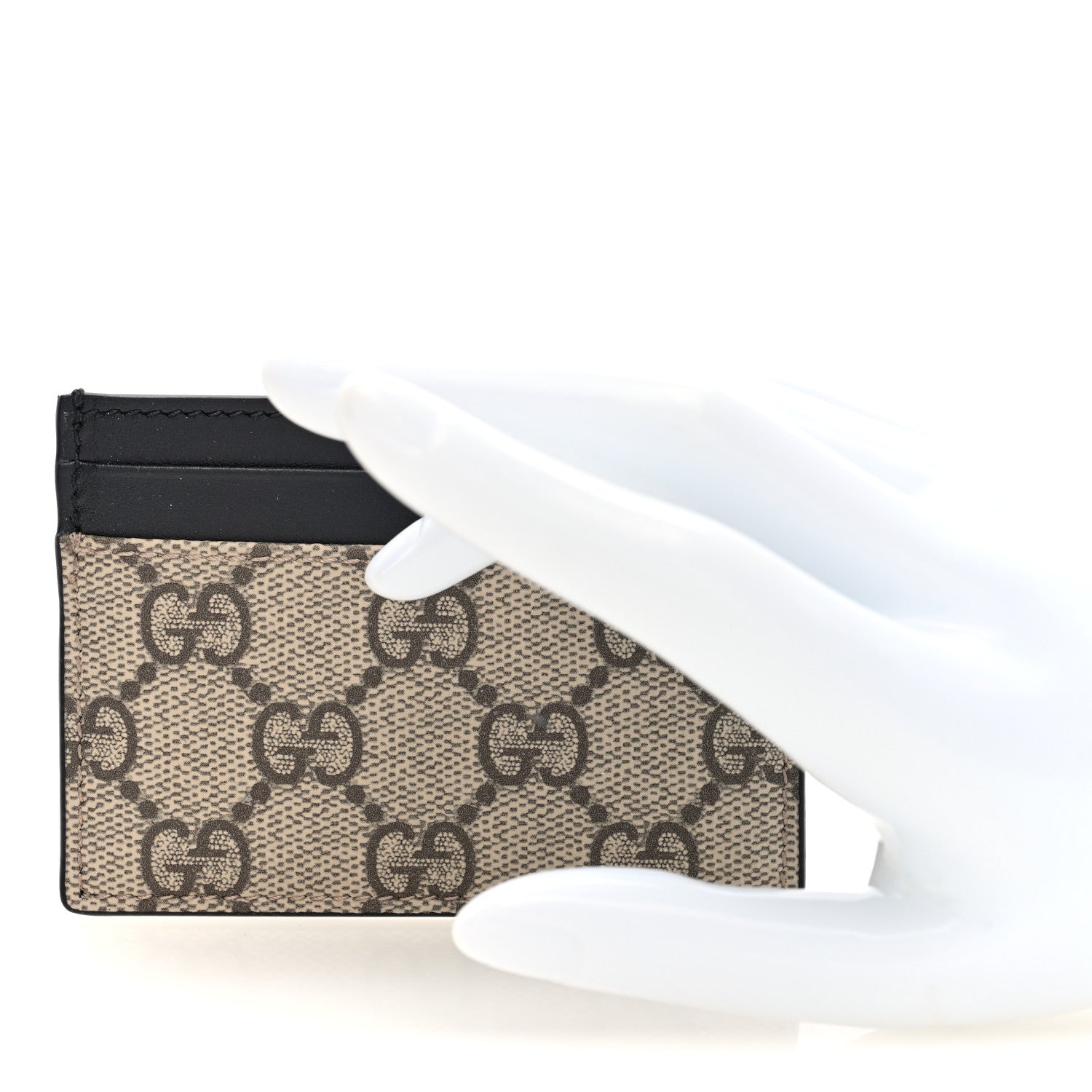 Gucci GG Supreme Monogram Calfskin Card Holder Beige Black
