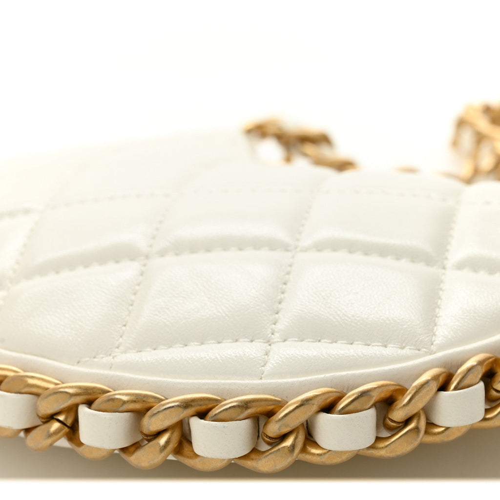 Chanel Shiny Crumpled Lambskin Quilted Trendy Chain Around Hobo White