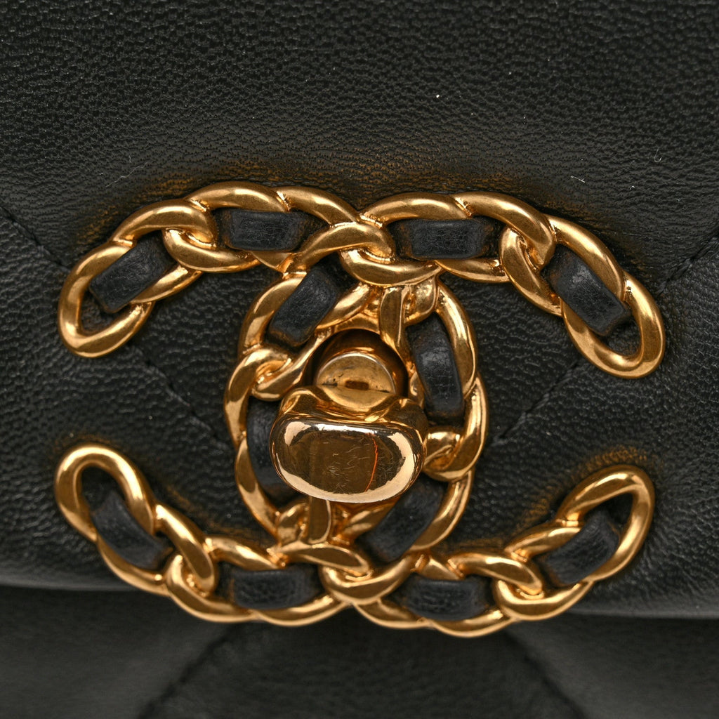 Chanel Shiny Goatskin Quilted Medium Chanel 19 Flap Black