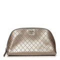 Metallic Calfskin Diamond Embossed Cosmetic Pouch Pink