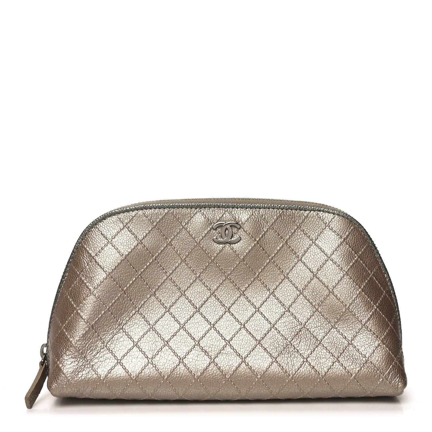 Metallic Calfskin Diamond Embossed Cosmetic Pouch Pink