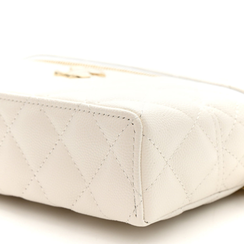Caviar Quilted Trendy Handle Slim Vanity Ecru