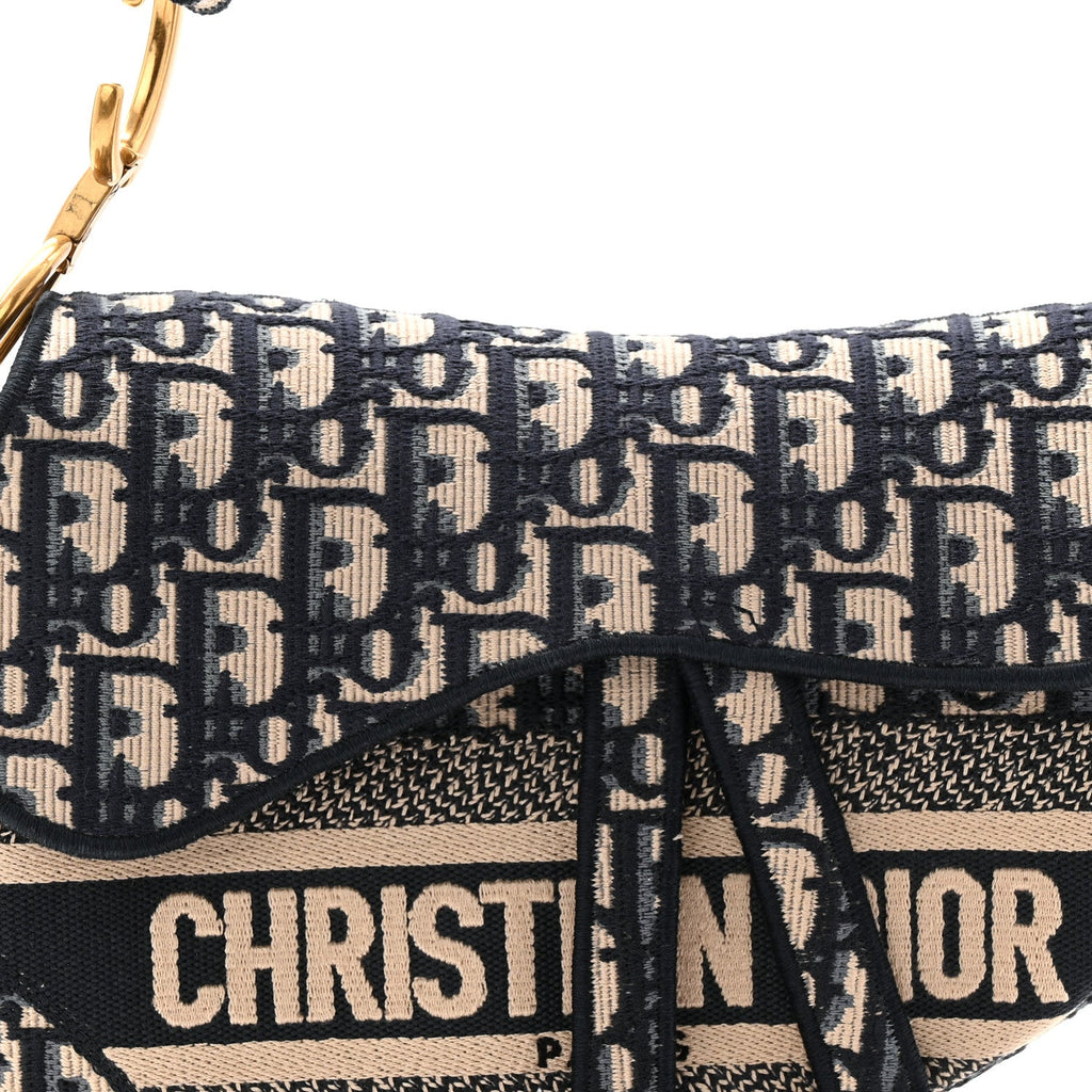 Christian Dior Oblique Embroidered Saddle Bag Blue
