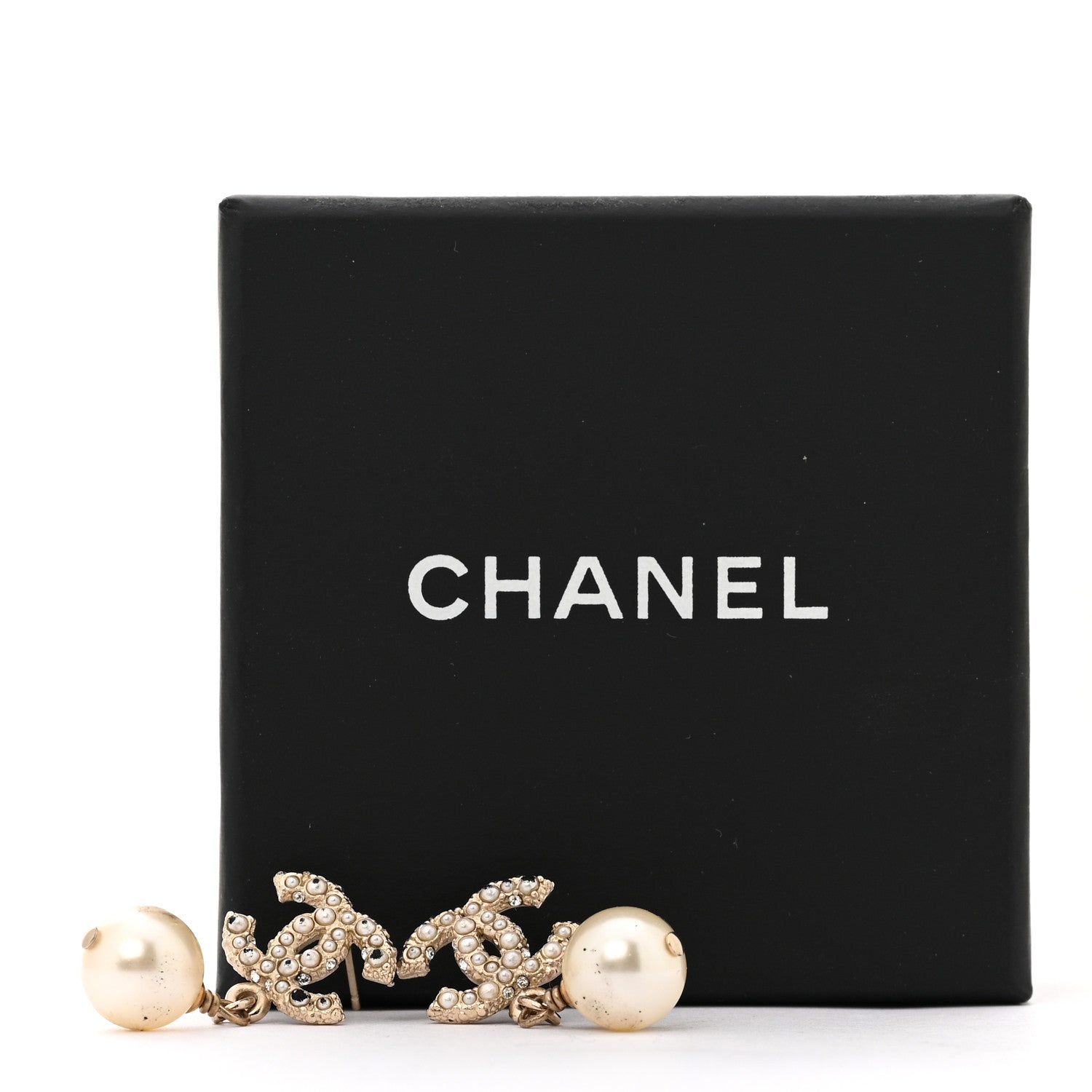 Crystal Pearl CC Drop Earrings Gold