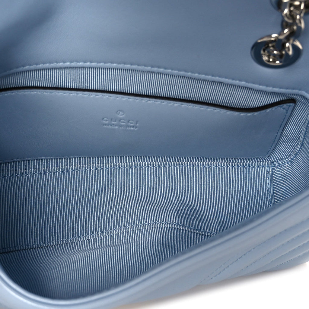 Gucci Lambskin Matelasse Small GG Marmont Shoulder Bag Porcelain Light Blue