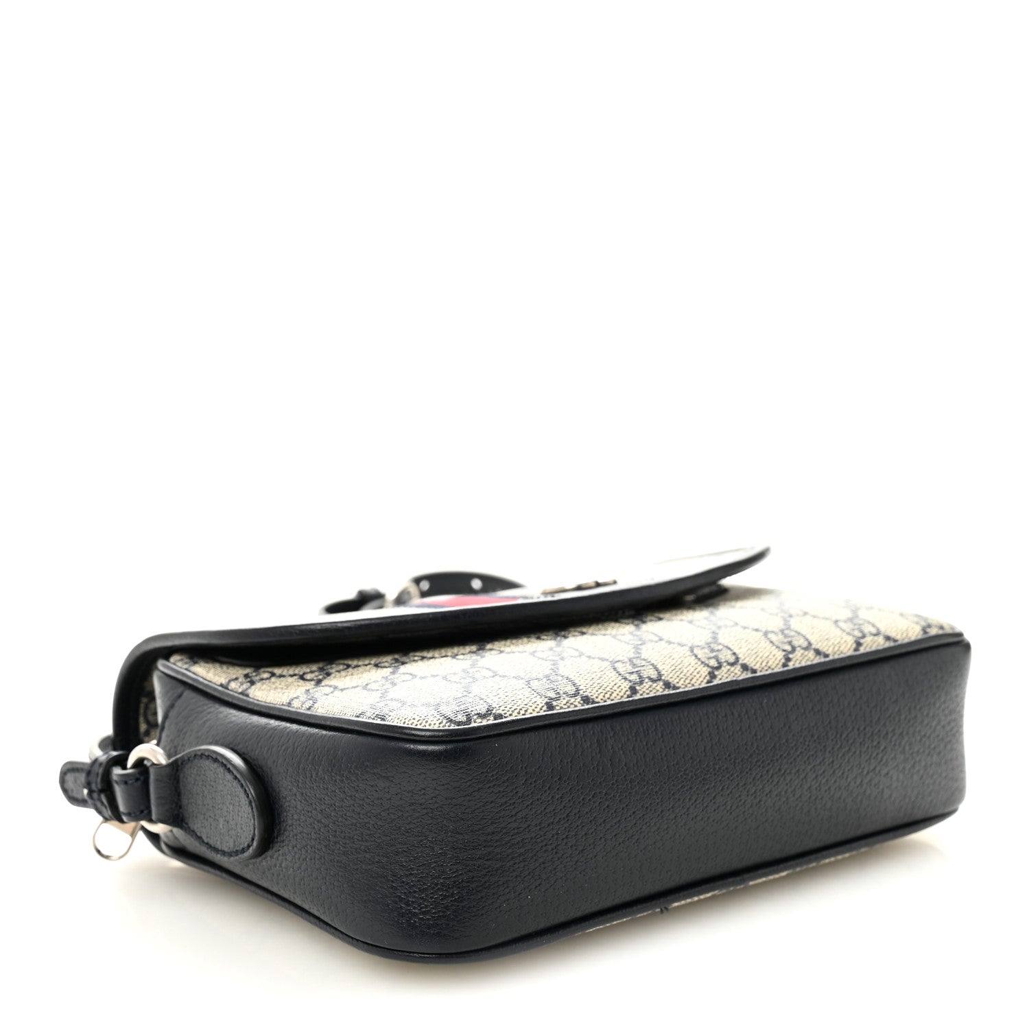 Gucci GG Supreme Monogram Textured Dollar Calfskin Web Studded Mini Ophidia Flap Shoulder Bag Beige Blue