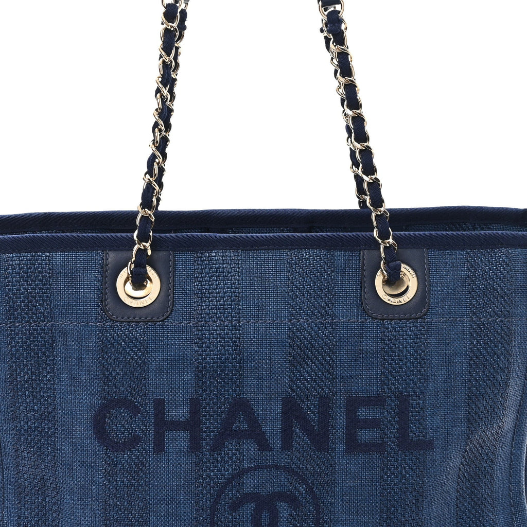 Chanel Mixed Fibers Striped Small Deauville Tote Navy Blue