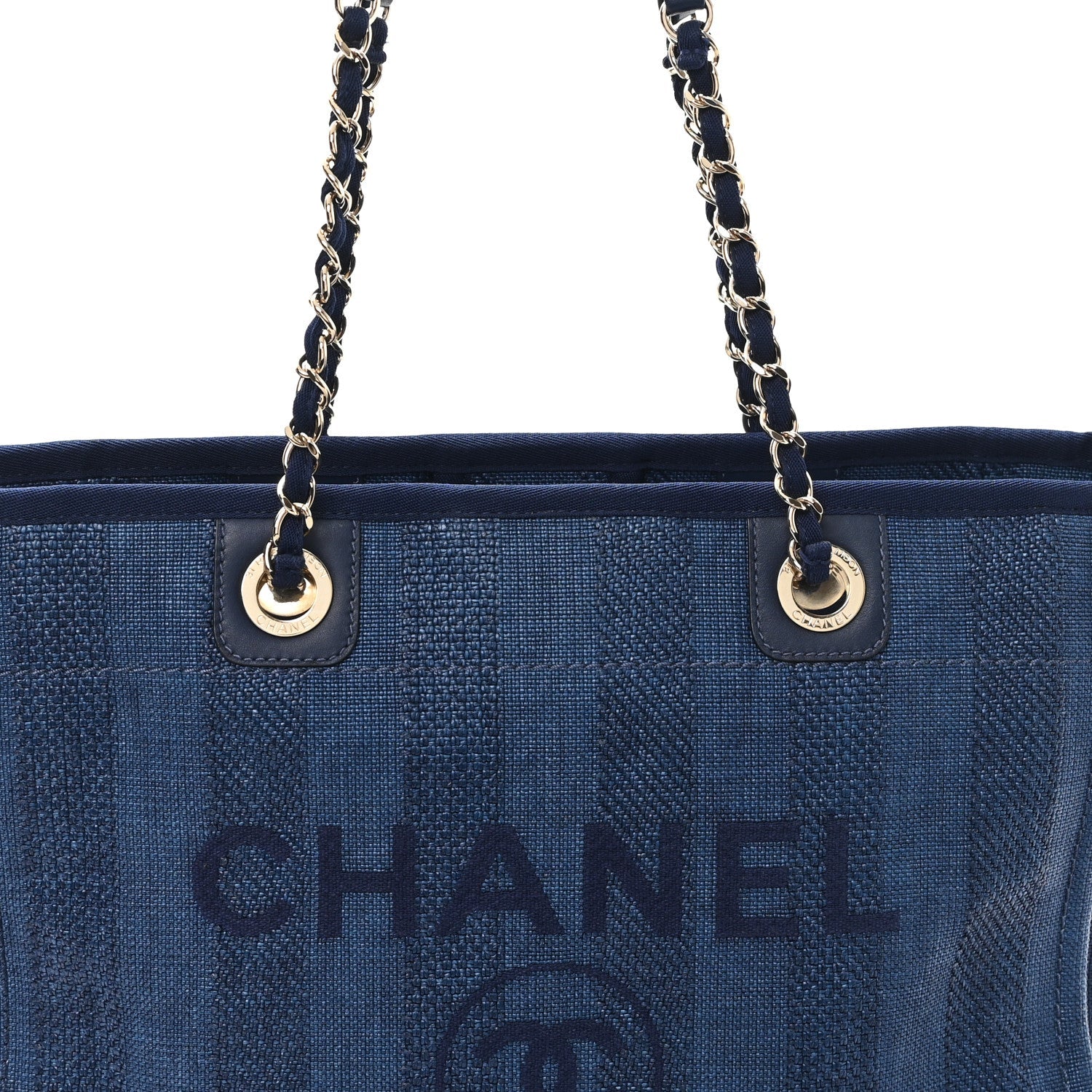 Chanel Mixed Fibers Striped Small Deauville Tote Navy Blue