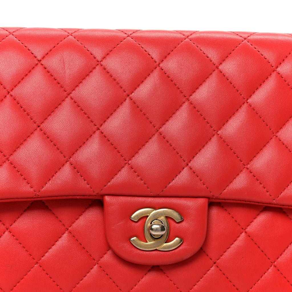 Chanel Lambskin Quilted Flap Clutch Red