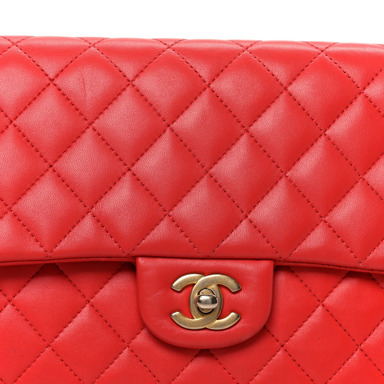 Chanel Lambskin Quilted Flap Clutch Red