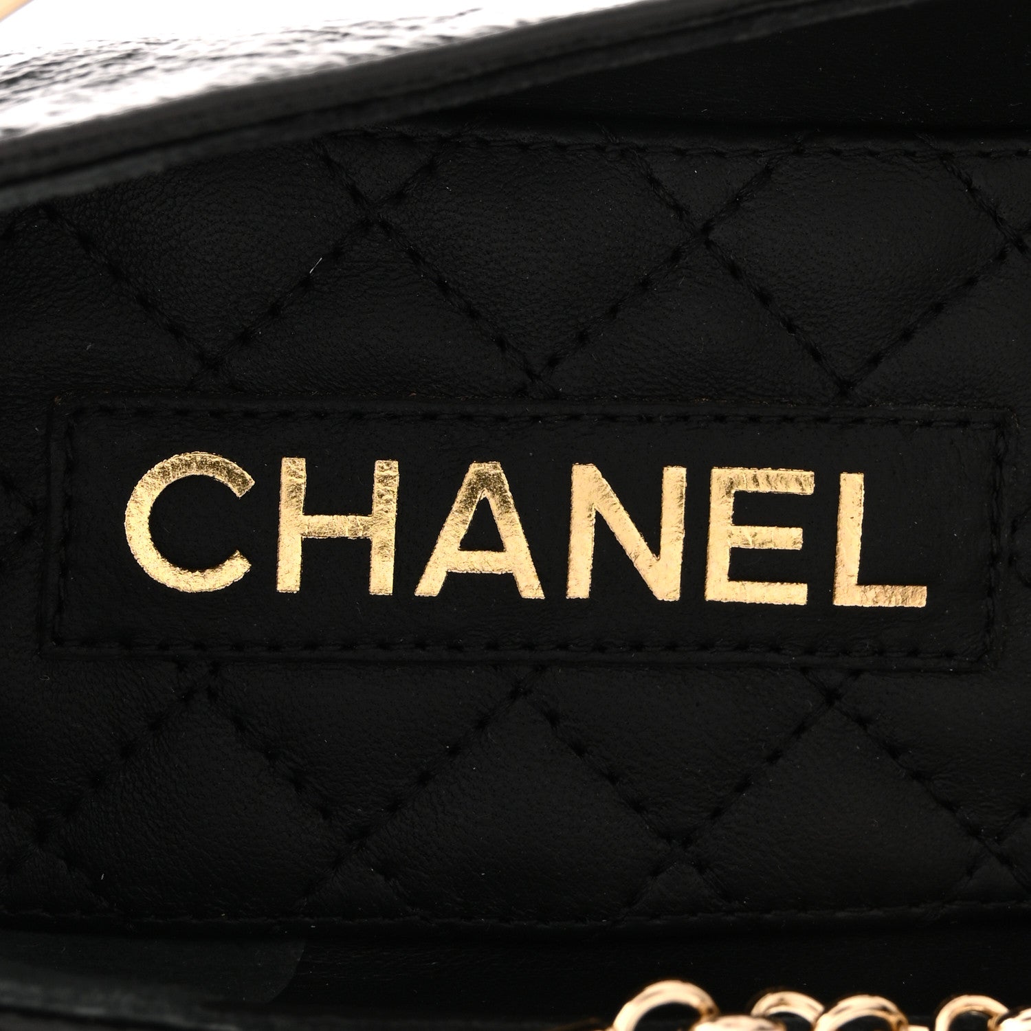 Chanel Shiny Lambskin Pearl Cap Toe Ankle Chain Ballerina Flats 39 Black