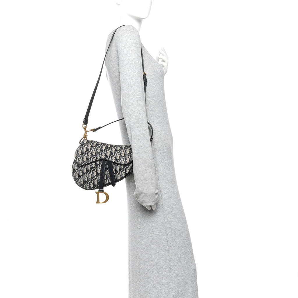 Christian Dior Oblique Saddle Bag With Strap Blue