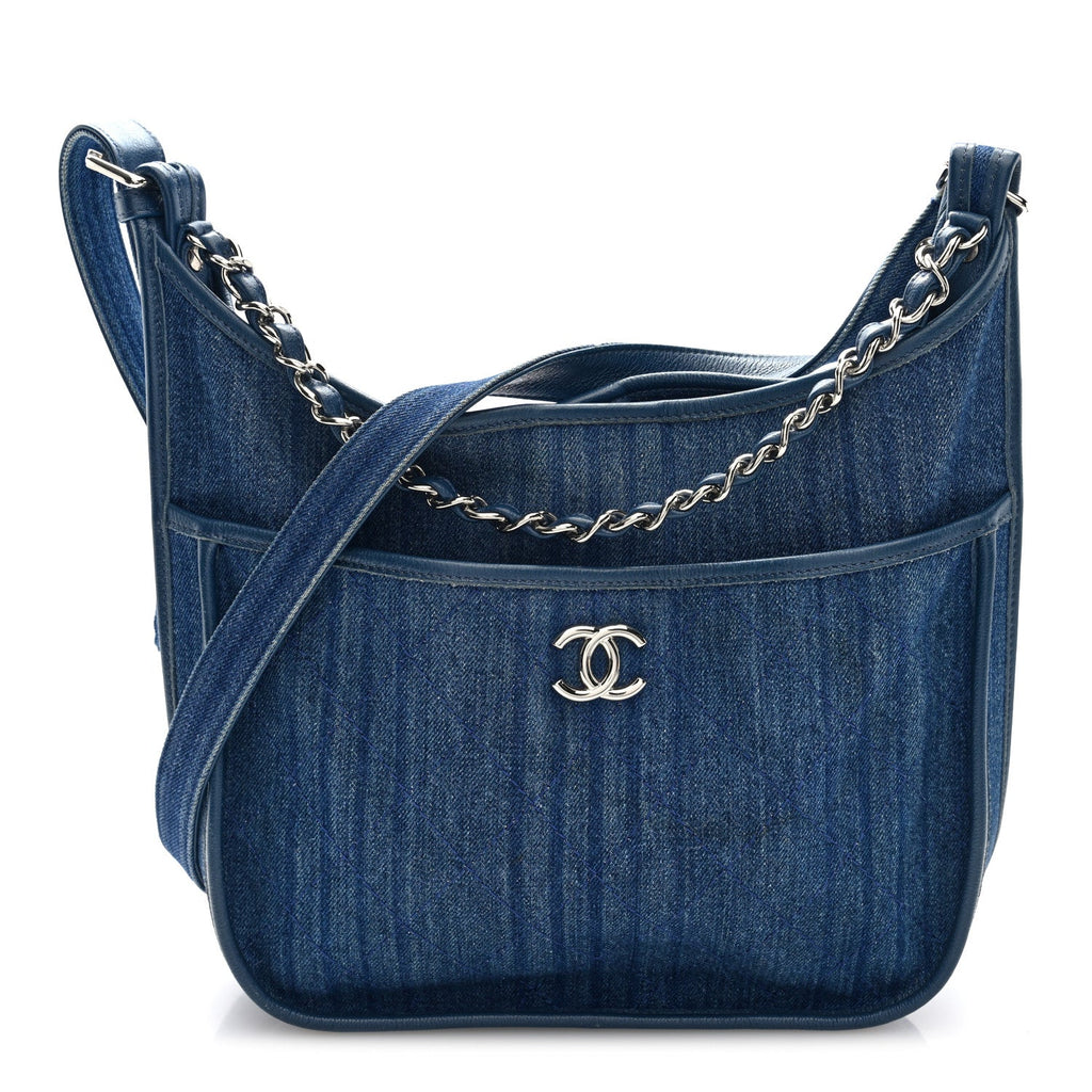 Chanel Denim Quilted Jungle Stroll Hobo Bag Blue