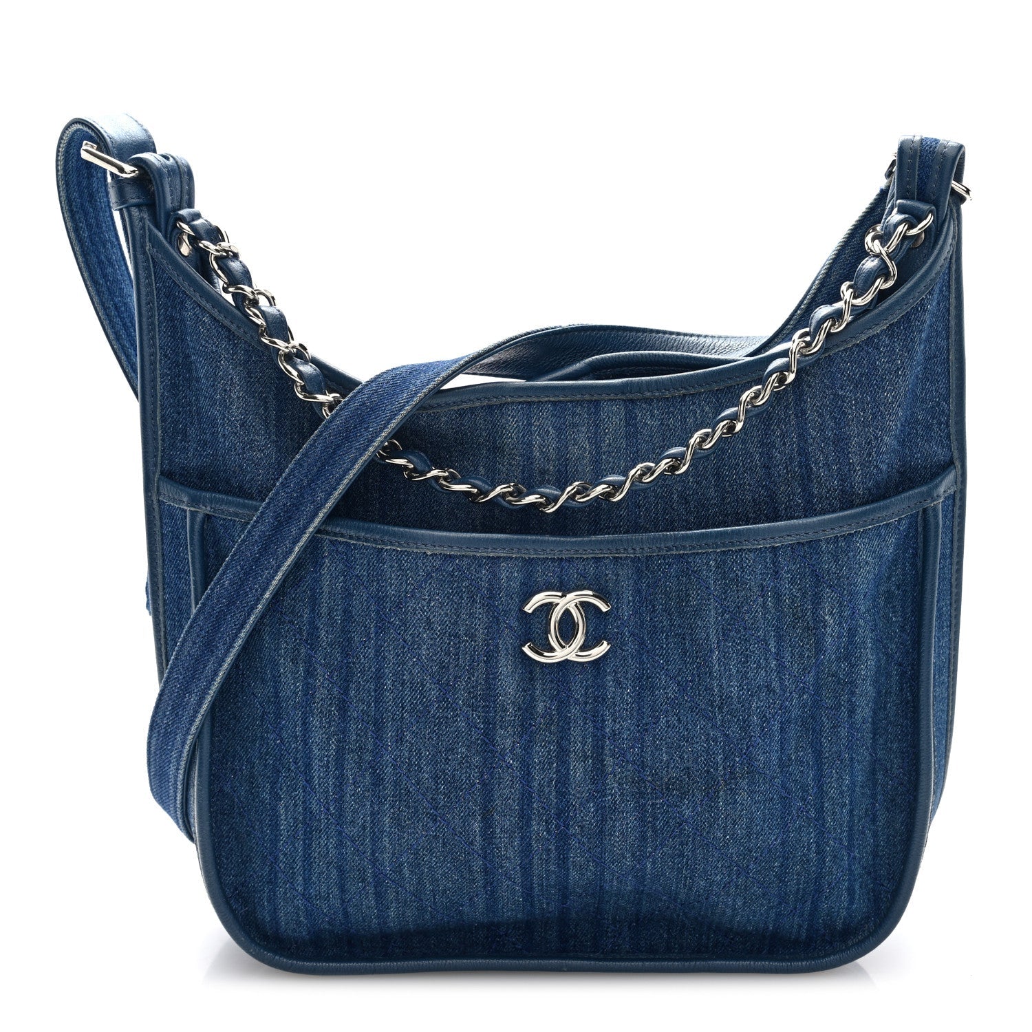 Chanel Denim Quilted Jungle Stroll Hobo Bag Blue