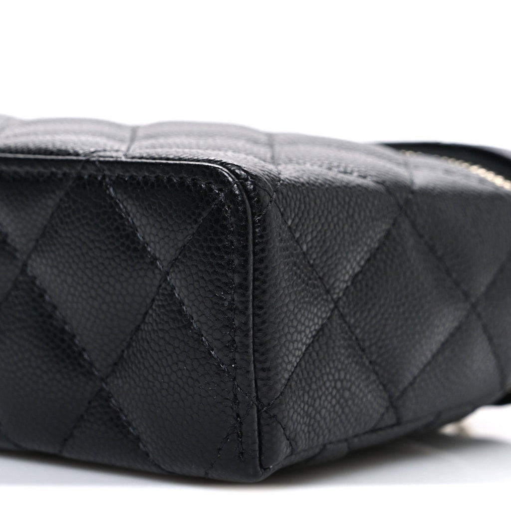 Chanel Caviar Quilted Top Handle Slim Vanity With Chain Black