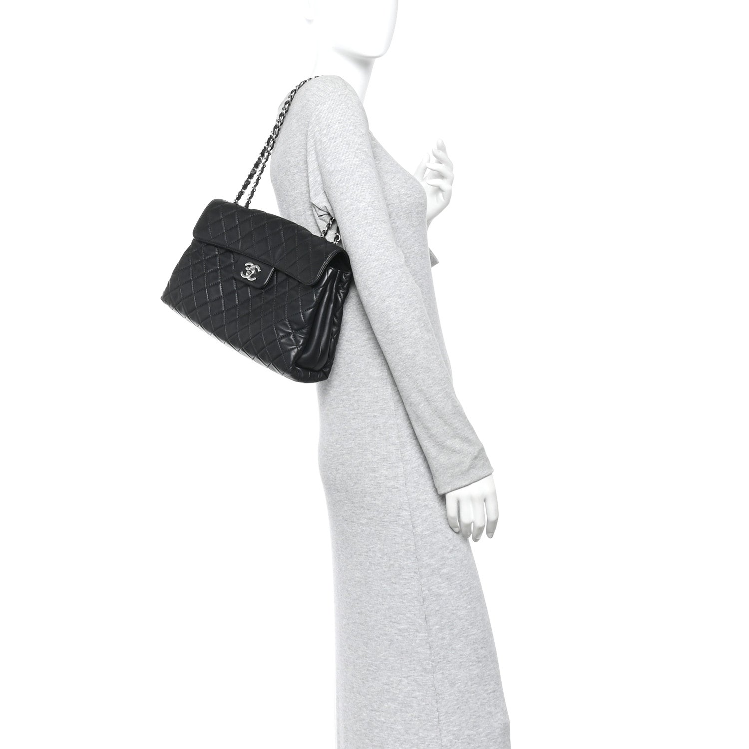 Chanel Lambskin Quilted Jumbo Chanel by 4 Flap Black