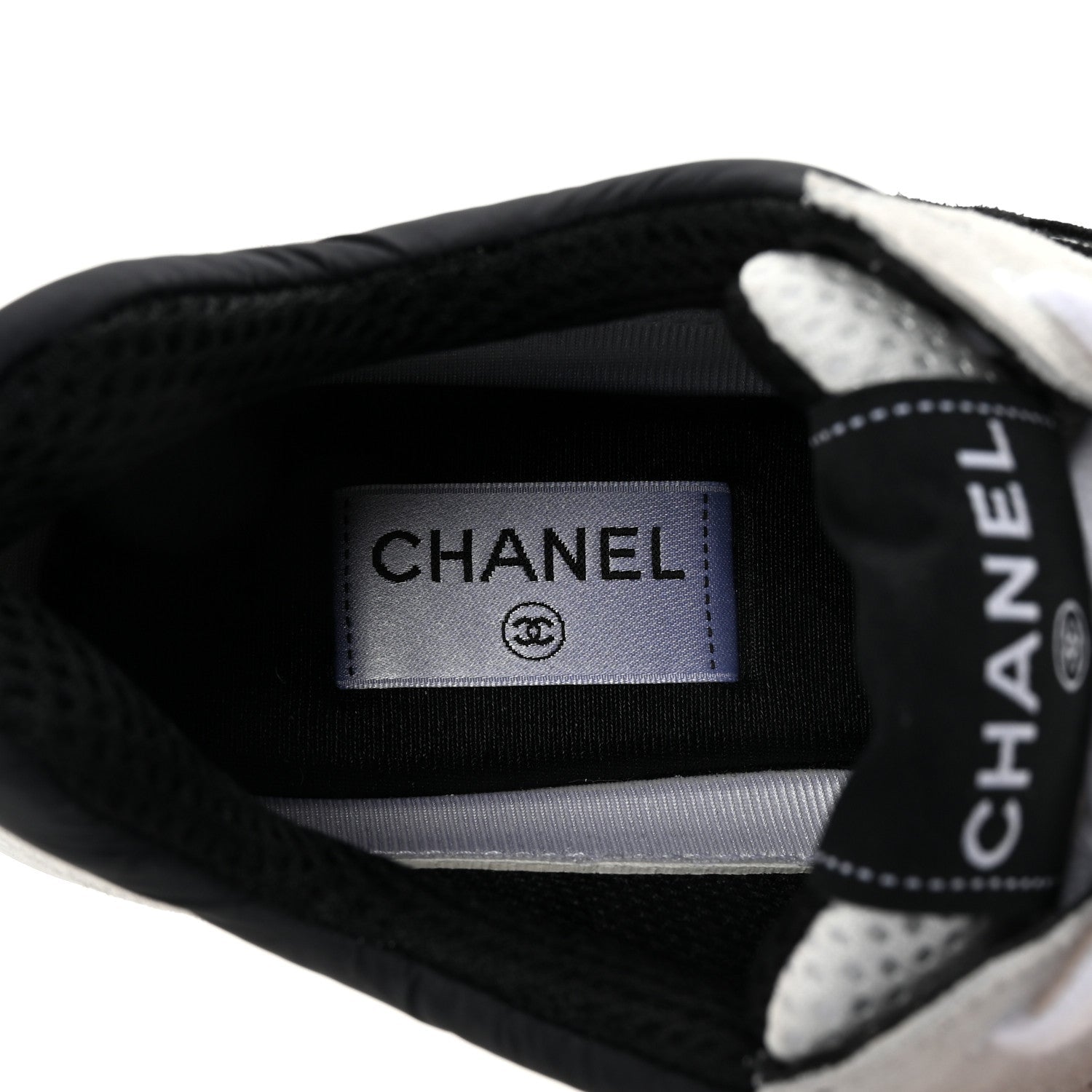 Mesh Suede Grained Calfskin Womens CC Sneakers 41 White Black