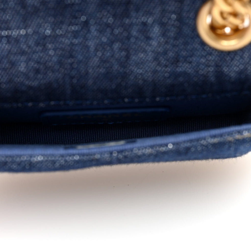 Denim Quilted Double You Flap Bag Charm Blue